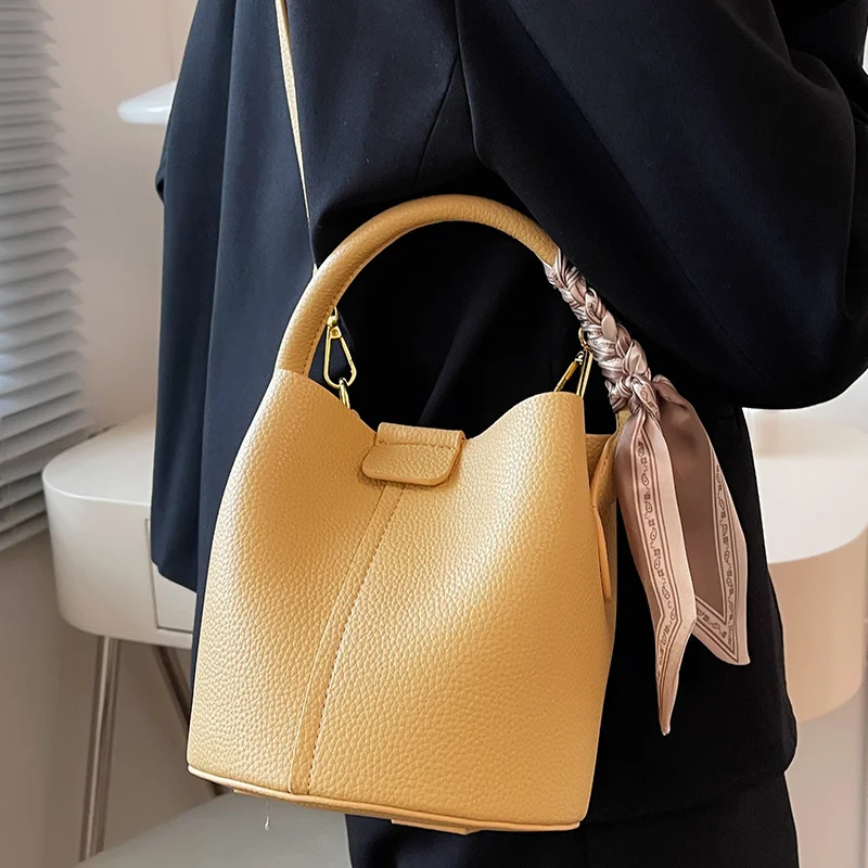 Mini Crossbody Shoulder Bucket Bags For Women Large Capacity PU Leather 2023 New Fashion Solid Color Portable Female Bag