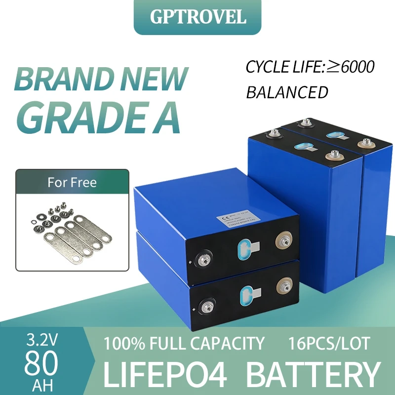 

Перезаряжаемый литий-ионный аккумулятор глубокого цикла, 16 шт., 3,2 в, 80 Ач, батарея LiFePO4 EVE, 100% полная мощность, абсолютно новый блок питания кл...