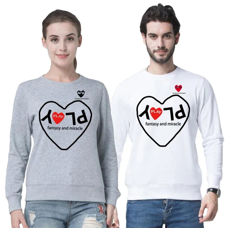 

Men Women Sweater Cotton Heart Letter Embroidery Red Letter Hollowed Heart Printing Fleece O-neck Pullover Autumn Loose Sweater