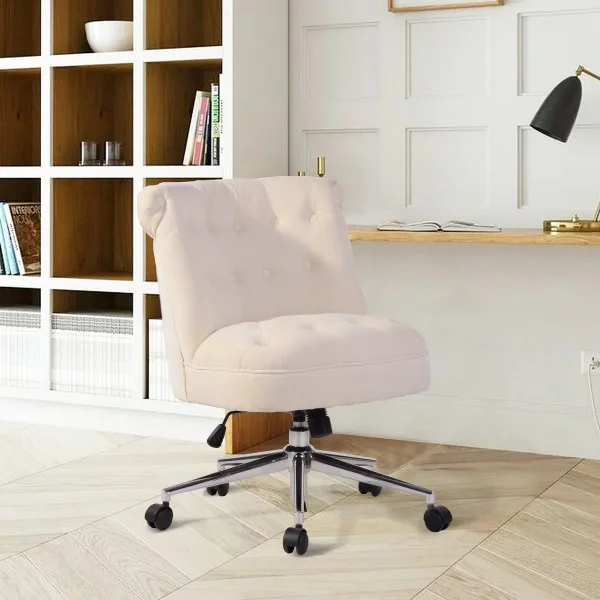 

Upholstered Task Chair Office Living Room 360 Degree Swivel Roller Upholstered High Elastic Sponge Leather Fabric Comfortable