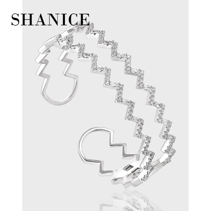 

SHANICE 925 Sterling Silver Double layers Zirconia Stone Bangles Bling AAA Cubic Bracelets For Men Women Jewelry CZ Crystal Gift