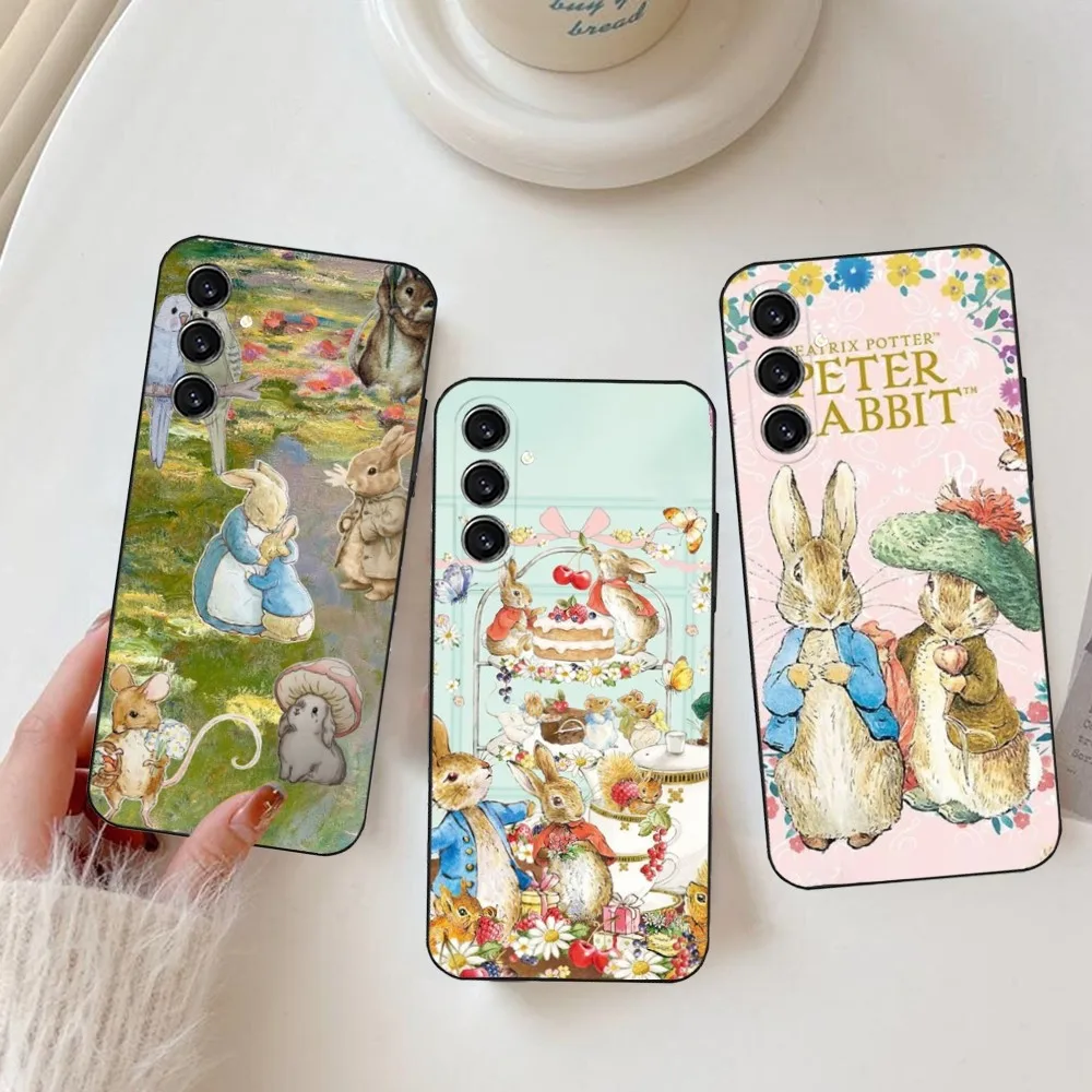 Милый чехол P-Peter R-Rabbit для Samsung S24 23 22 30 21 10 9 Ultra Plus Lite FE мягкий силиконовый черный