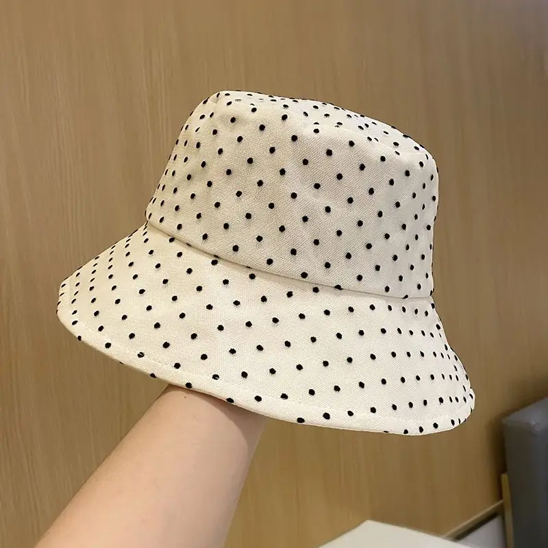 

Bucket hat for female Spring and Autumn New Wave Dot Retro Foldable Basin Hat Face Showing Little Hat Children