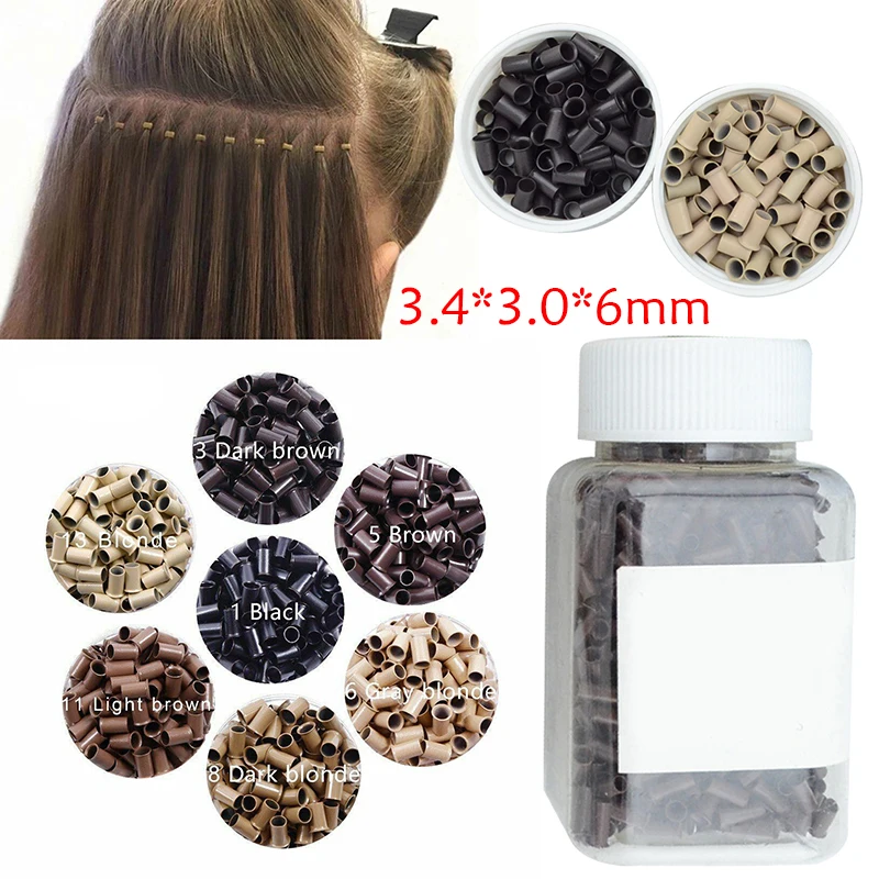 

1000Pcs 3.4*3.0*6mm Copper Tubes Micro Rings Links Beads for I Tip Hair Extensions