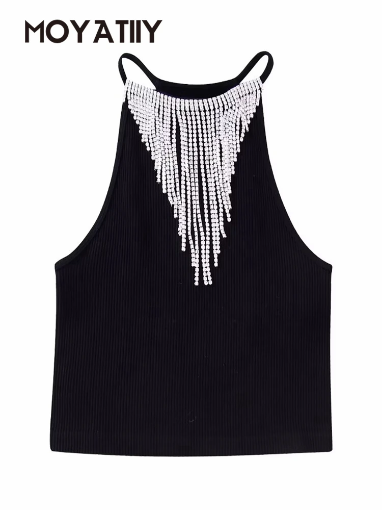 

Женская Винтажная Майка с кисточками и бисером, без рукавов