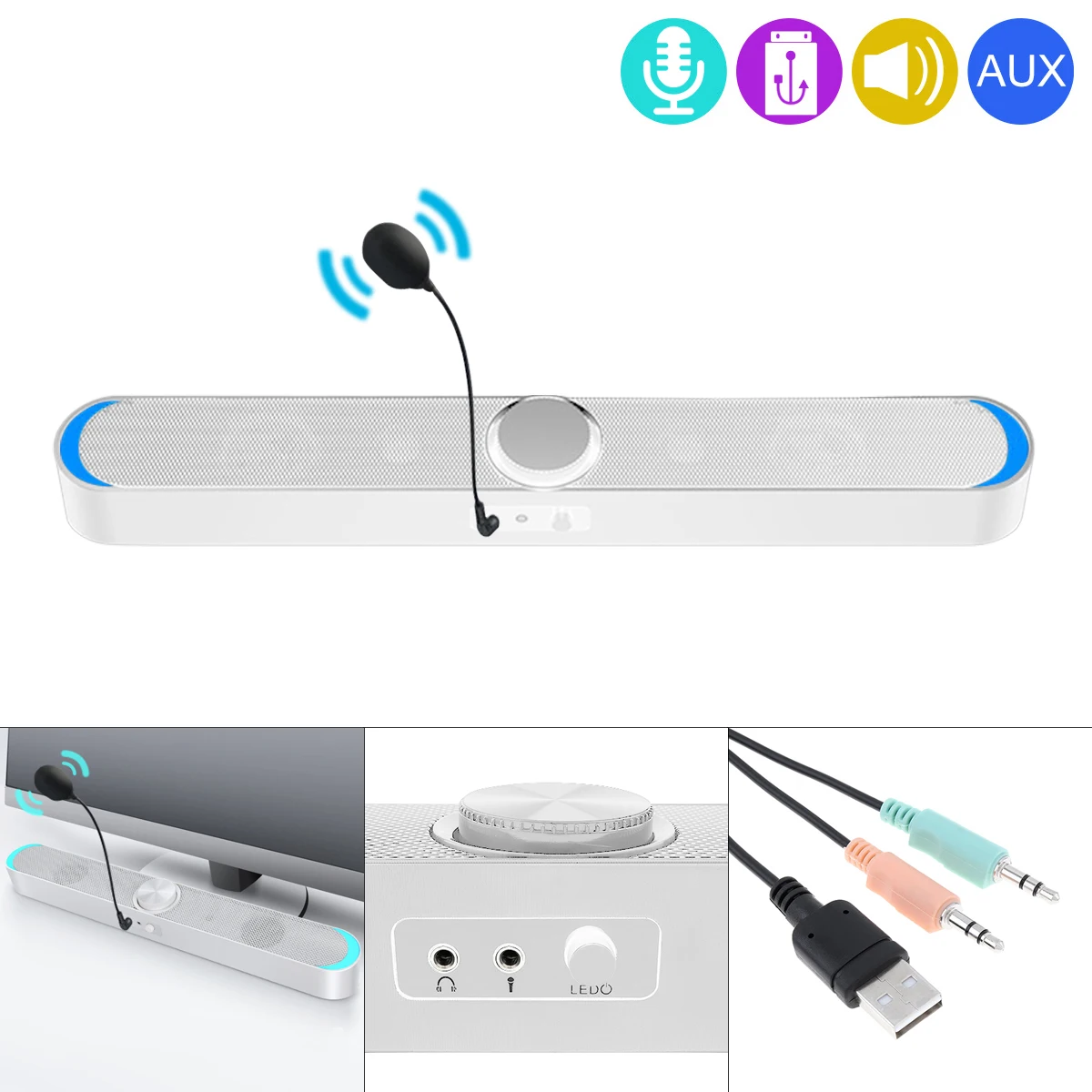 Speaker Mobile Phone Computer Universal Mini Strip Speaker Stereo Surround Sound With Microphone