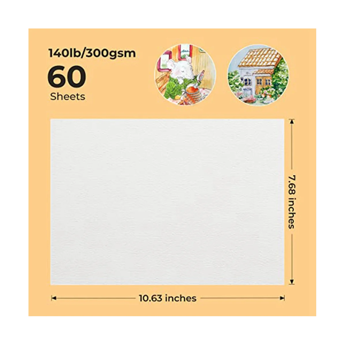 

60 Sheets Watercolor Paper,Cold Press 50% Cotton&140Lb /300Gsm Acid-Free Bulk White Paper (10.63 X 7.68 Inch)