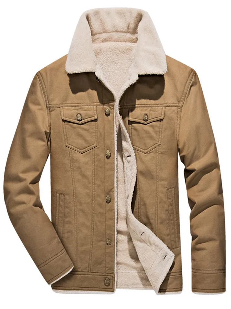 

Men's Lapel Sherpa Fleece Lined Thicken Denim Jean Trucker Jacket Coats casual silid warm Button Up Vintage Denim Biker Jacket