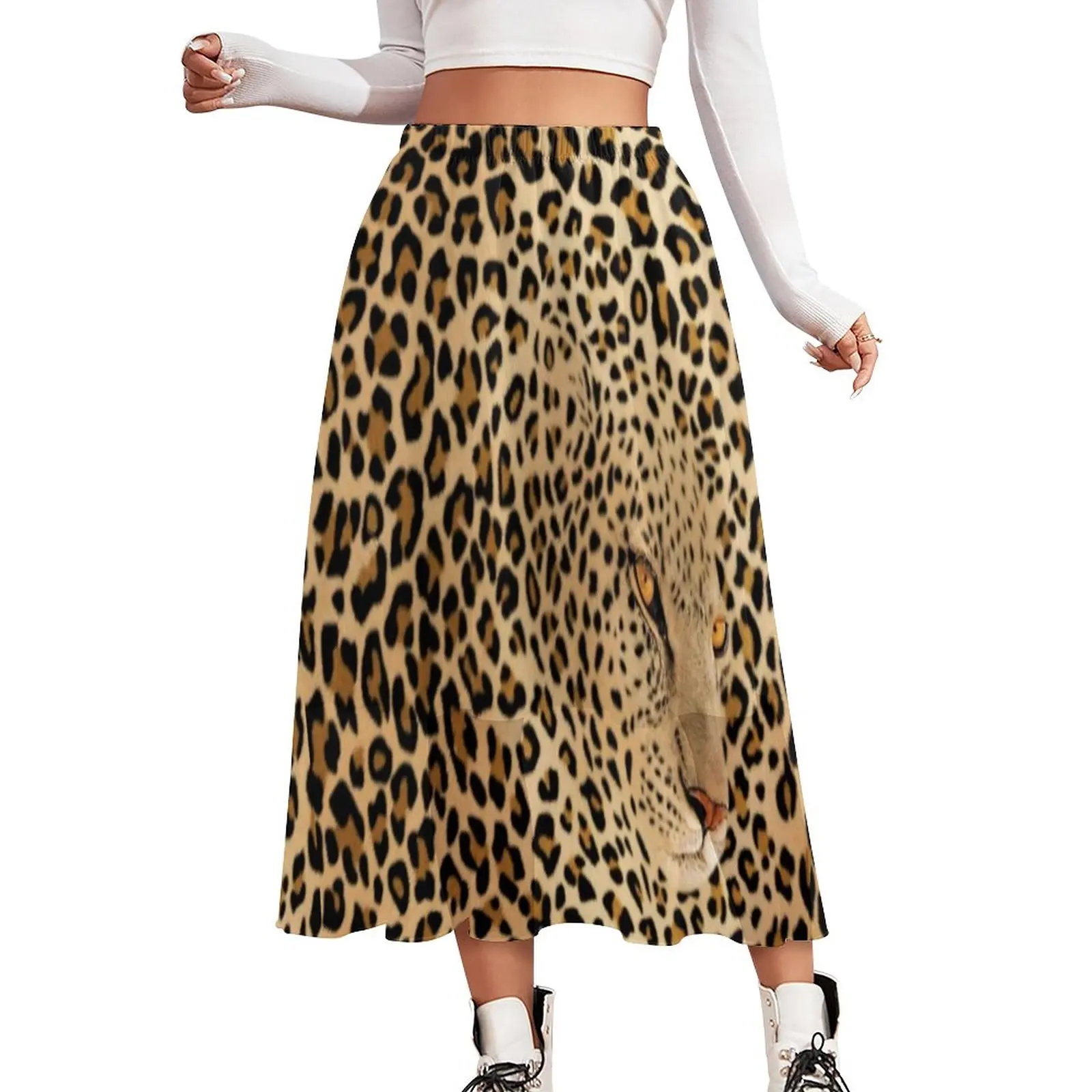 

Cheetah Brown Chiffon Skirt Hidden Leopard Graphic Street Fashion Casual Skirts Ladies Kawaii Boho Skirt Pattern Clothes Gift