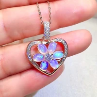 sterling silver heart necklace pendant 4mm6mm 100 natural opal pendant for party solid 925 silver opal jewelry