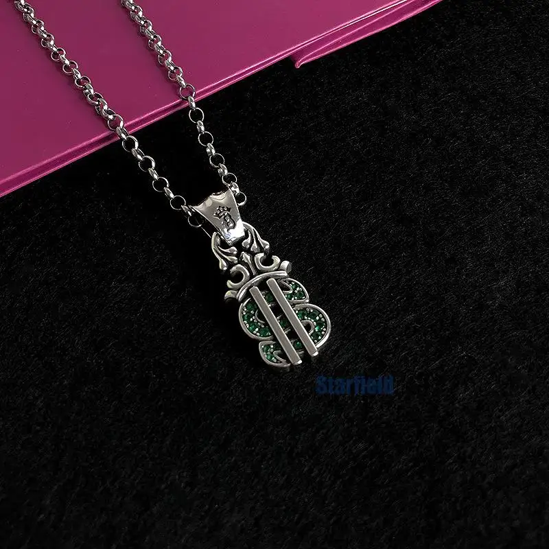 

S925 pure silver cool wind necklace new niche hip-hop fwear sweater chain dollar sign pendant jewelry wholesale