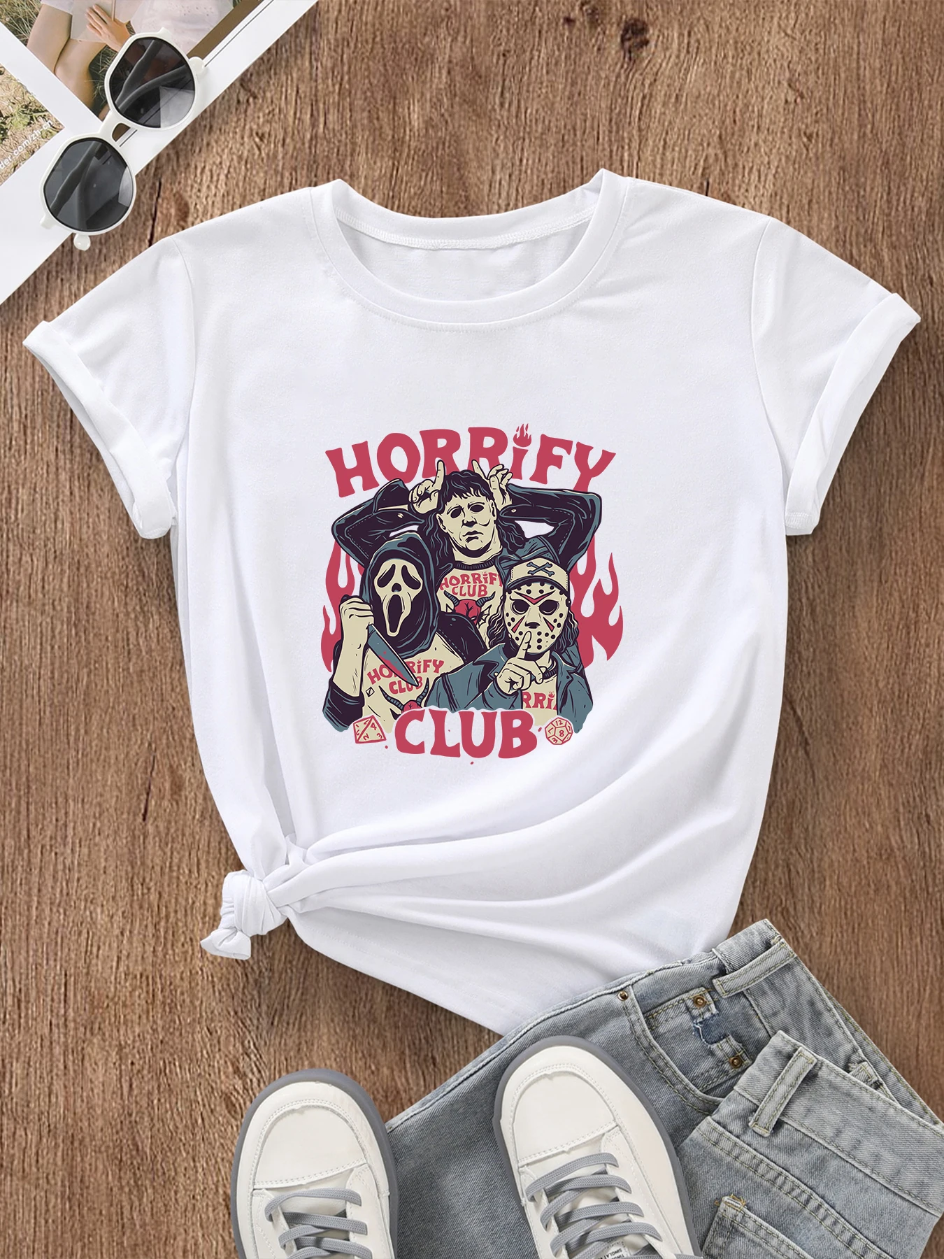 

Ужасная Клубная футболка из хлопка на День всех святых, винтажная модная женская Повседневная футболка в стиле гранж с коротким рукавом