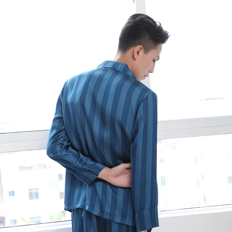 Striped Silk Pajamas for Men Two Pieces Satin Pajama Set Silk Loungewear Mens Silk Sleepwear