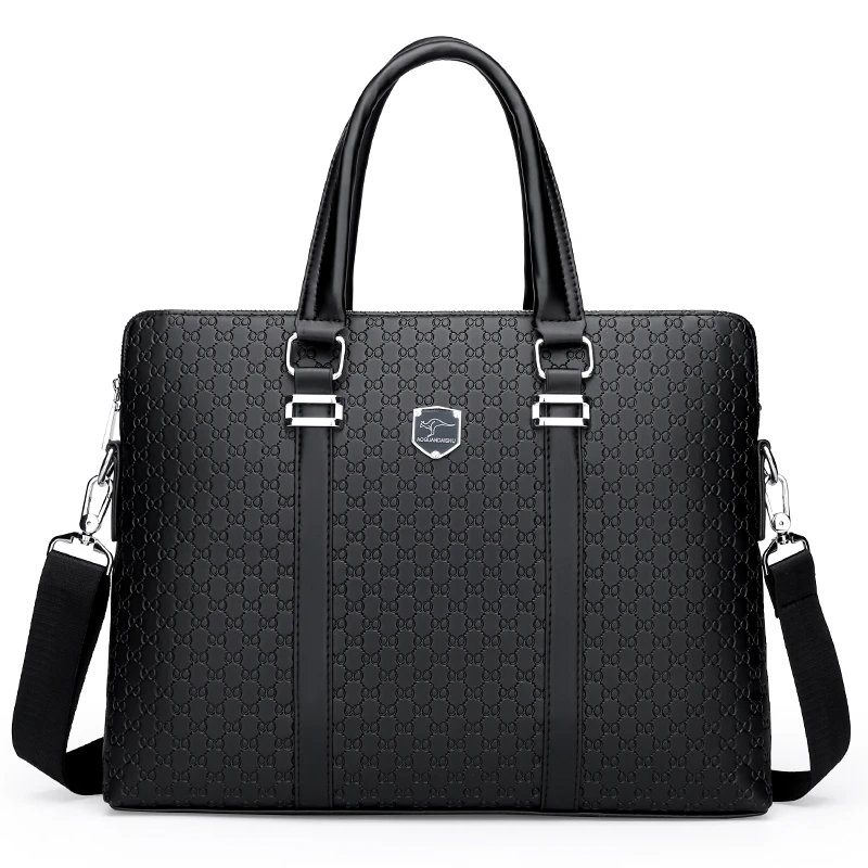 

Briefcase Men's Business Handbag Vegan Leather 14 inch Laptop Bags Waterproof Multifunction Working Office Man Messenger Bag