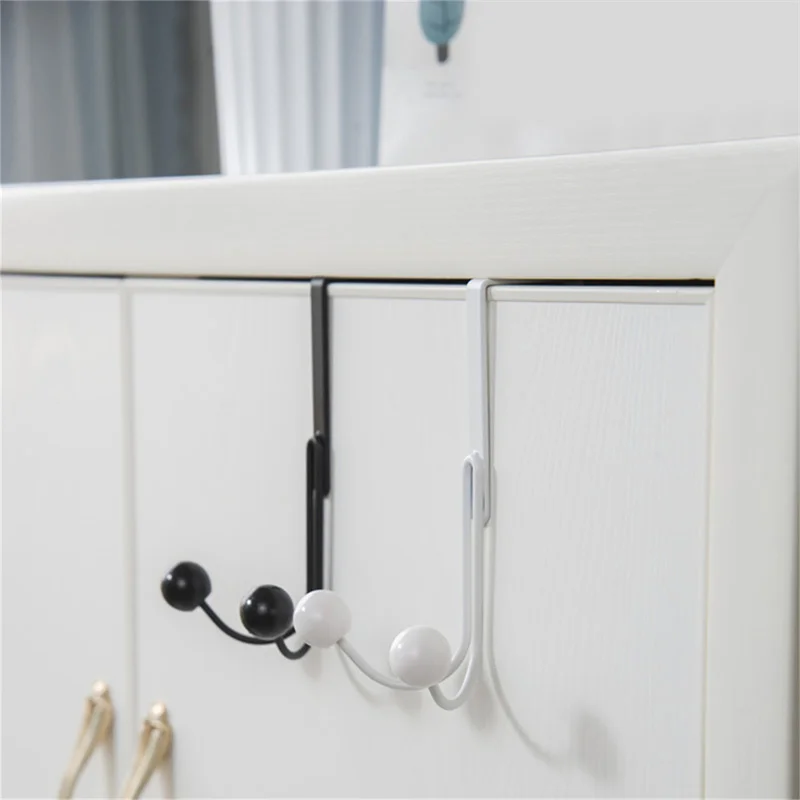 

Over The Door Double Hanger Hooks Free Punching For Hanging Hats Bags Holder Tie Scarf Key Hook Clothes Coats Rack Towel Shelf