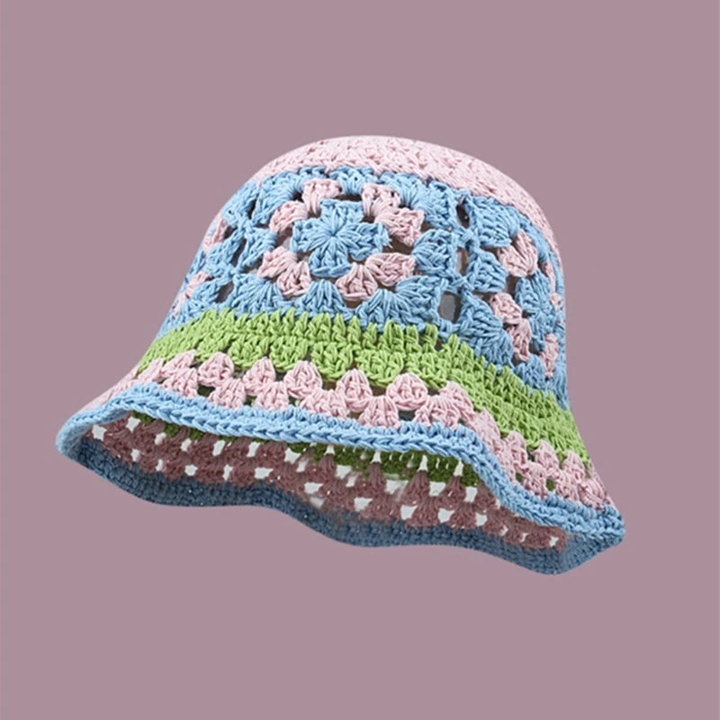 

Summer Fisherman Hat for Woman Weaving Bucket Hat Crochet Flower Wide Brim Cap Drop Shipping