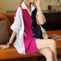 asymmetrische turn down collar pocket full sleeve shirt coats women 2022 autumn fashion female knitted patchwork blouse