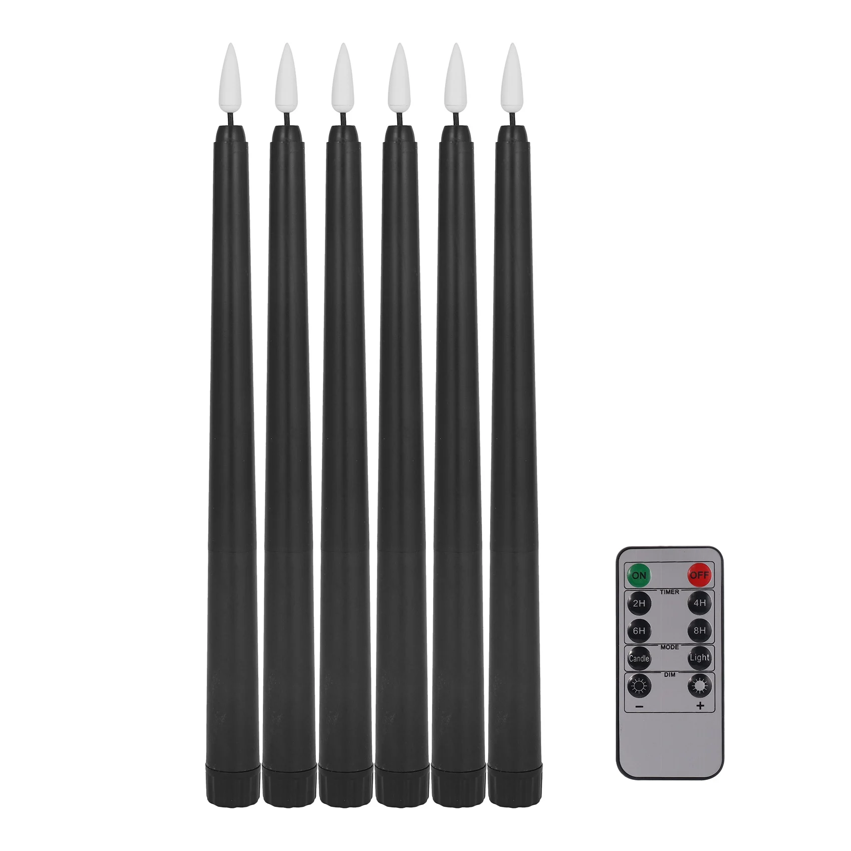 

Pack of 6 Remote Halloween Taper Candles Black Color Flameless Fake Pillar Candles Battery Candles with Contain