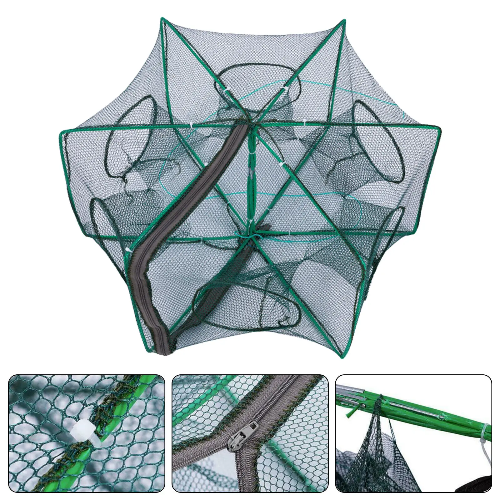 

6 Holes Folded Portable Hexagon Fishing Net Crayfish Fish Automatic Trap Shrimp Carp Catcher Cages Mesh Nets Crab Trap Shrimp