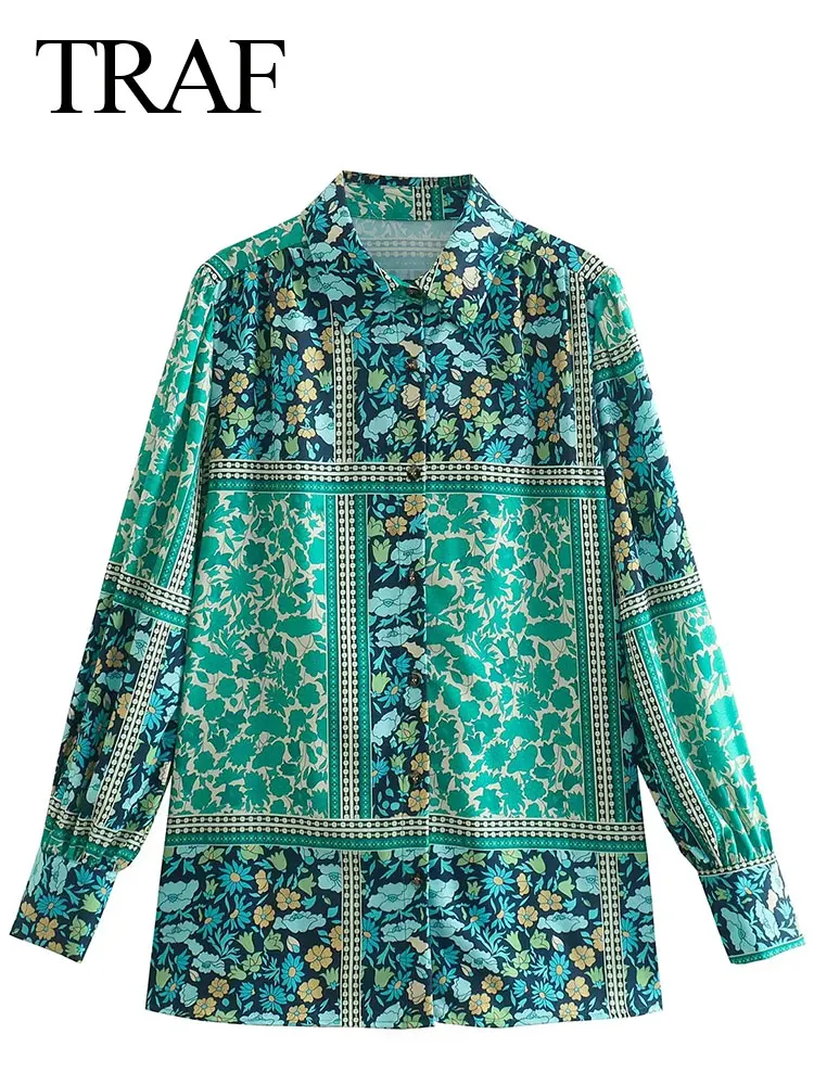 

Женская однобортная блузка с цветочным принтом, с воротником с лацканами