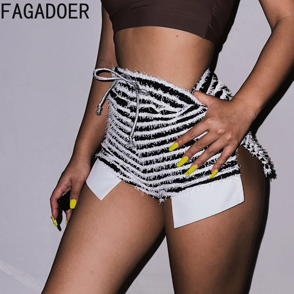 FAGADOER Striped Summer Shorts Women High Waist Casual Drawstring Pants Slim Vintage Y2k Streetwear Stretch Sexy Fashion Shorts