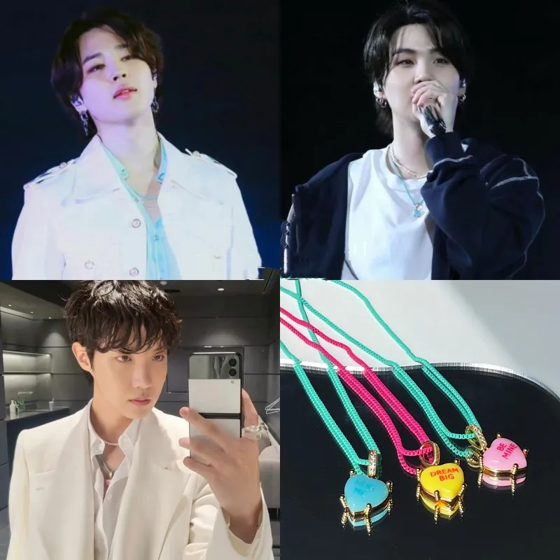 

KPOP Red Heart Love Cute Necklace Bangtan Boys Jimin JIN J-Hope Suga Steel Pendant Chain Wings Accessories Jewelry 2022 Fashion