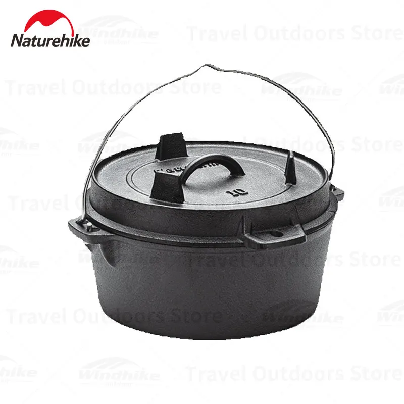 

Naturehike Camping 25CM Cast Iron Dutch Pot Outdoors Picnic Multi-function Hanging Pot Portable Stew Wok Pot Frying Pan BBQ