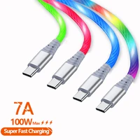 100W 7A Glowing Cable Micro USB Type C Cable Fast Charging For Huawei Flow Luminous Wire USB-C LED Data Cord For Samsung Xiaomi