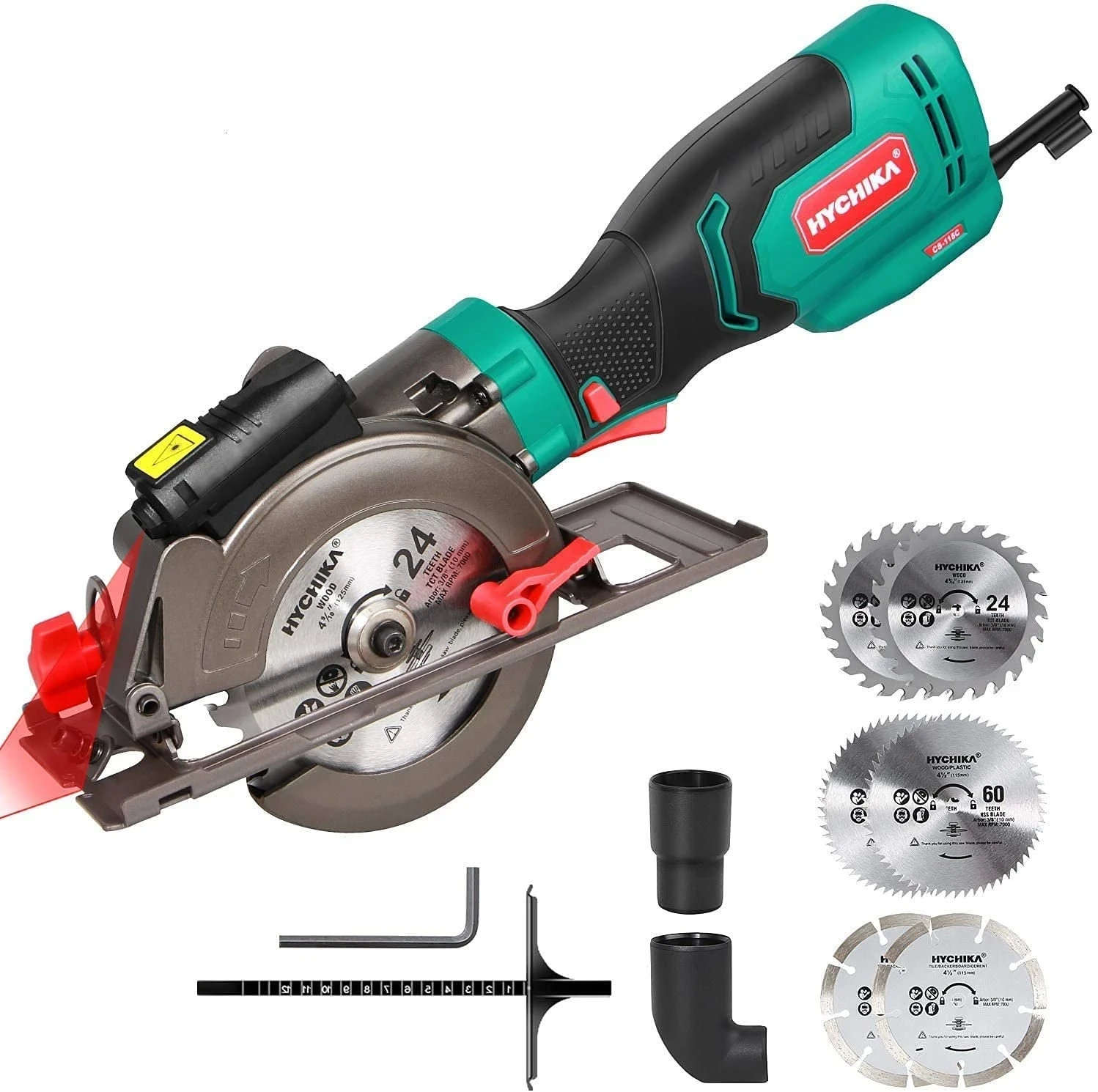 

New low price Circular Saw, HYCHIKA 6.2A Electric Mini Circular Saw, Laser Guide, 6 Blades Metal wall plate