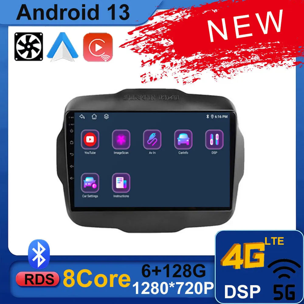 

9 дюймовый экран Android 13 для Jeep Renegade 2014 - 2018 автомобильный экран-навигация мультимедийный видео автомобильный радиоприемник стерео DSP Carplay GPS