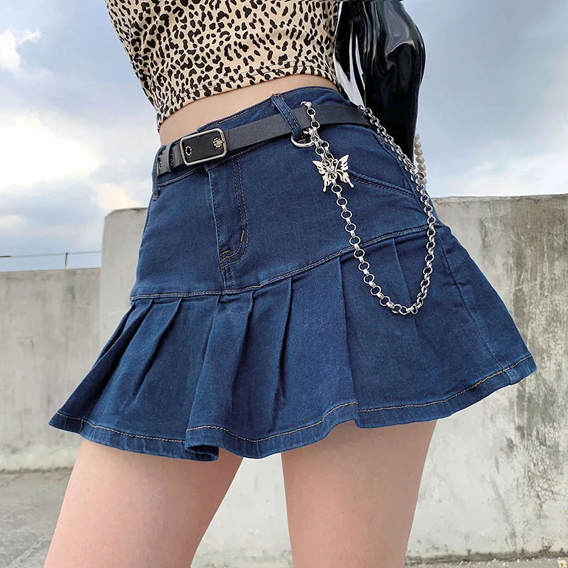 

Denim Jean Pantskirt Mini Pleated Skirt Micro Y2K White Pink Microskirt Tennis Short Skirts Chic Harajuku Cute Punk Korean Style