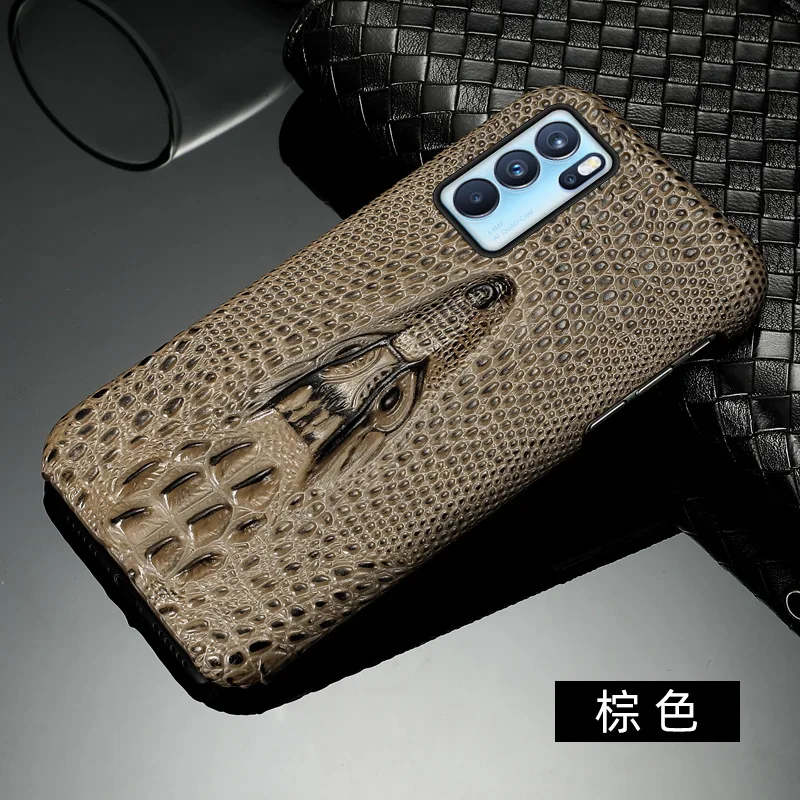 New Genuine Leather Luxury 3d Crocodile Head Phone Case For Oppo Reno 6 5 4 Pro Plus + Cover Bag Skin Pattern Protective Hard
