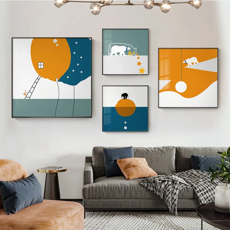 

Nordic Cartoon Animal Children's Room Restaurant Background Wall Modern Minimalist Bedroom Decoration Painting Canvas