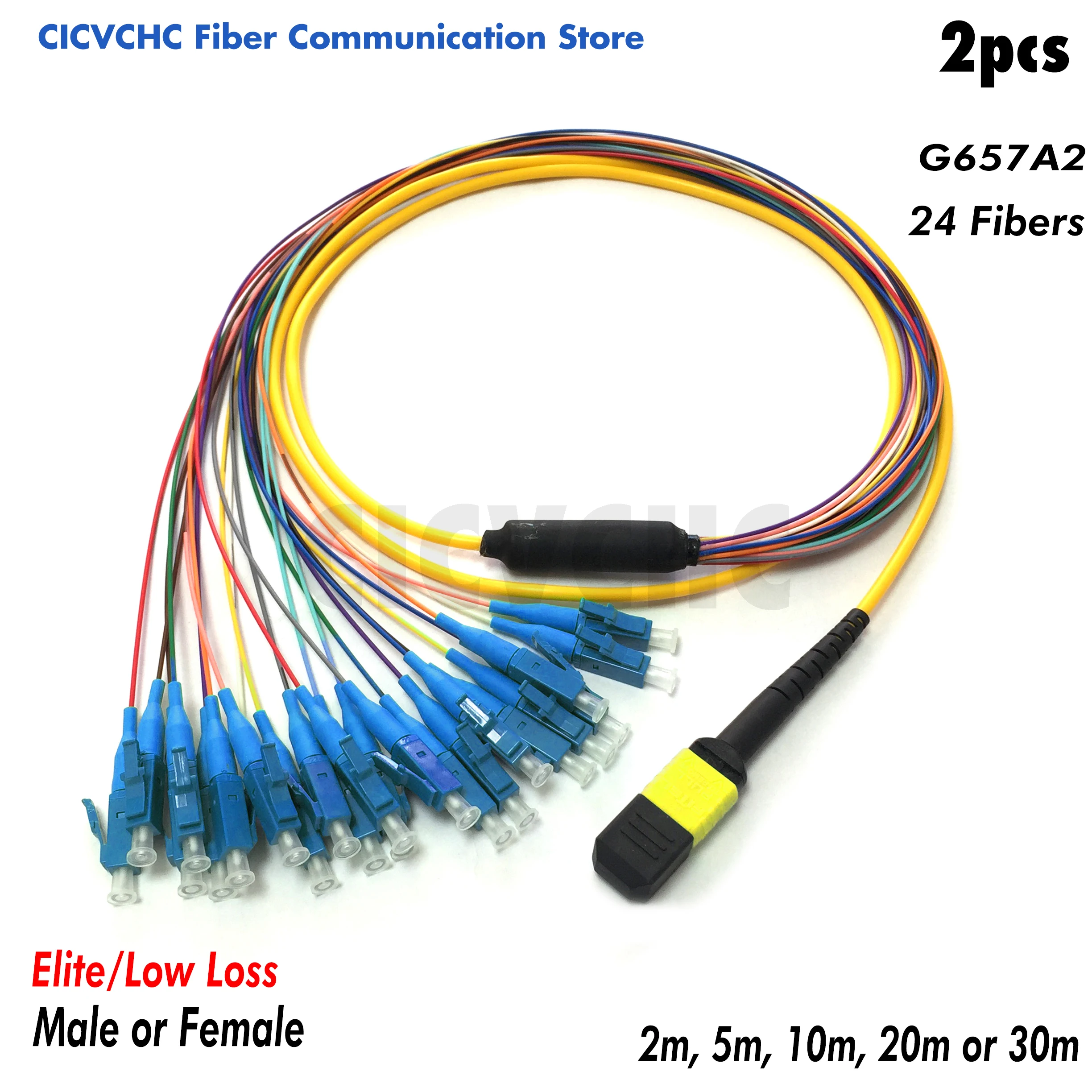 2pcs 24 fibers-MPO/APC Fanout LC/UPC -G657A2-Elite/Low loss-Male/Female with 0.9mm-2m to 30m/MPO Assembly
