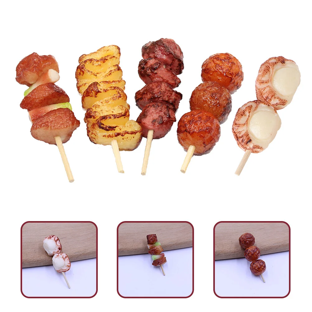 

5pcs Simulation Barbecue Strings Roast Meat String Fake Food Model Funny Outdoor Griddle Grill