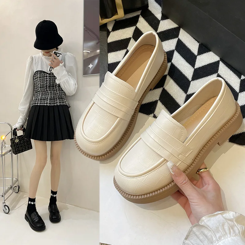 

Shoes Woman Flats Round Toe Soft Loafers With Fur Casual Female Sneakers Oxfords All-Match Shallow Mouth Dress Slip-on Leather S