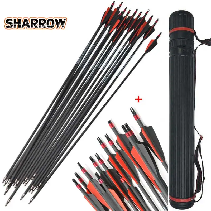 

12pcs 30inch Spine 400 Shooting Arrows Carbon Fiber Iron Bolts Arrows Suitable For Composite Bow Long Bow Hunting Accessories