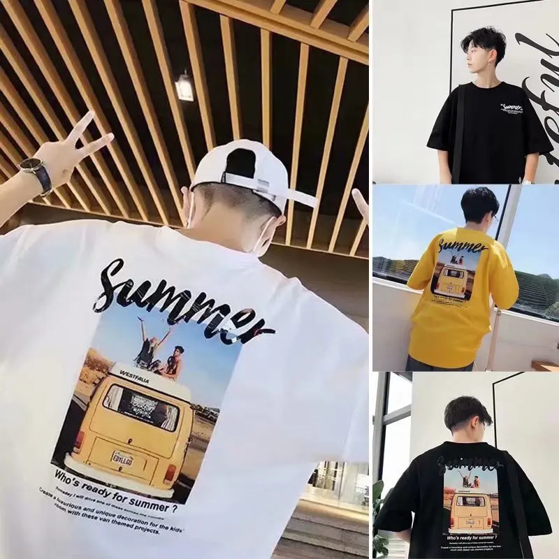 New 2022 Summer Fashion Oversize Short Sleeved Men Cotton T-Shirt Slim Fit Half Sleeves Cool Print Plus Size Mens T Shirt