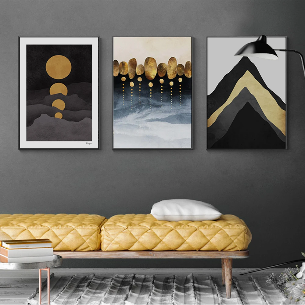 

Canvas Painting Golden Abstract Wall Art Mountain Landscape Posters and Prints Pictures for living Modern Home Room Decoration