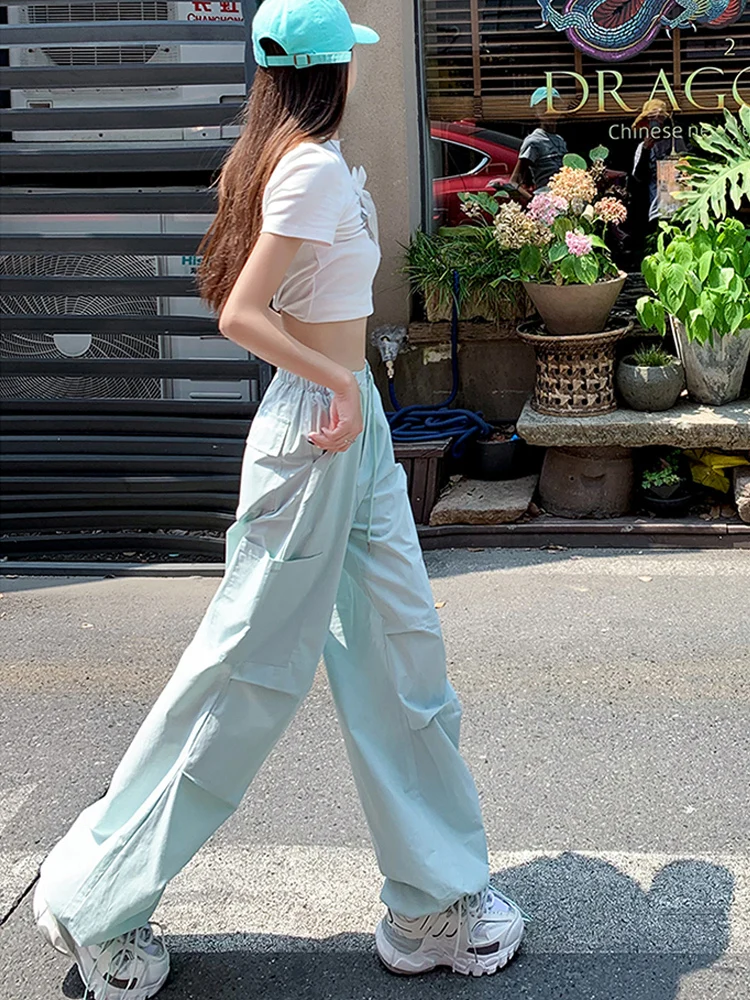 Y2K одежда свободные спортивные брюки большого размера на завязках с высокой