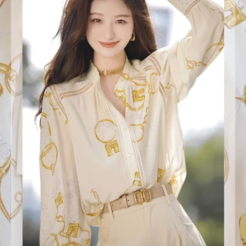 

Блузка Женская атласная с V-образным вырезом и длинным рукавом