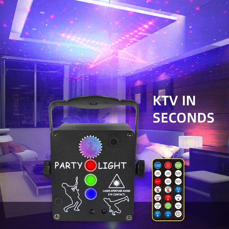 2022 New Small Sound Party Light DJ LED 128 Pattern RGB Laser Disco Projector Activated Strobe Lights Music for Home Club Bar
