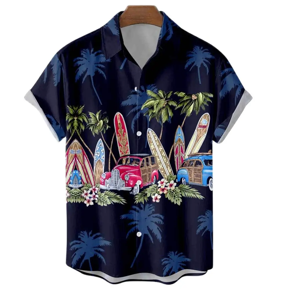 

Summer 5XL Men's Shirts Eagle Coconut 3d Print Street Fashion Unisex Retro Car Beach Hawaiian Loose Shirts Breathable Top