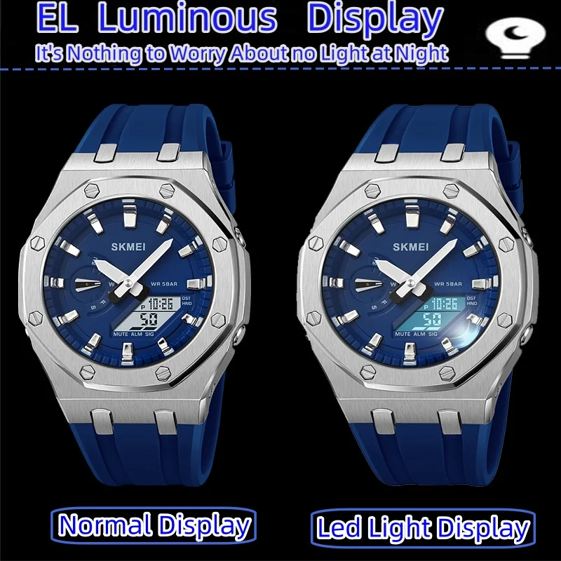 Фото Skmei Fashion World Time Многофункциональные спортивные часы для мужчин Светодиодный водонепроницаемый цифровой аналоговый дисплей Роскошные кварцевые наручные часы №4