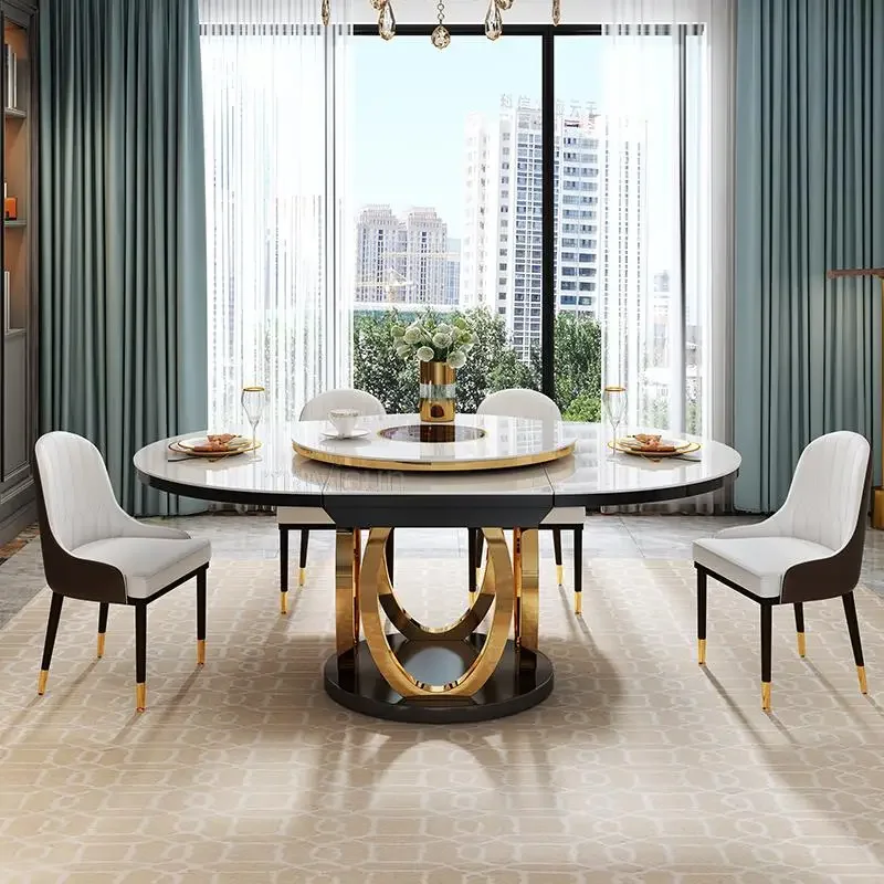 Набор обеденного стола и 6 стульев с вращающейся платформой из нержавеющей стали