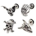 Серьги-гвоздики из нержавеющей стали для пирсинга, ювелирные изделия для ушей хрящ, завитка ушной раковины, черепа, кастинговое украшение для мужчин и женщин, 2 шт.