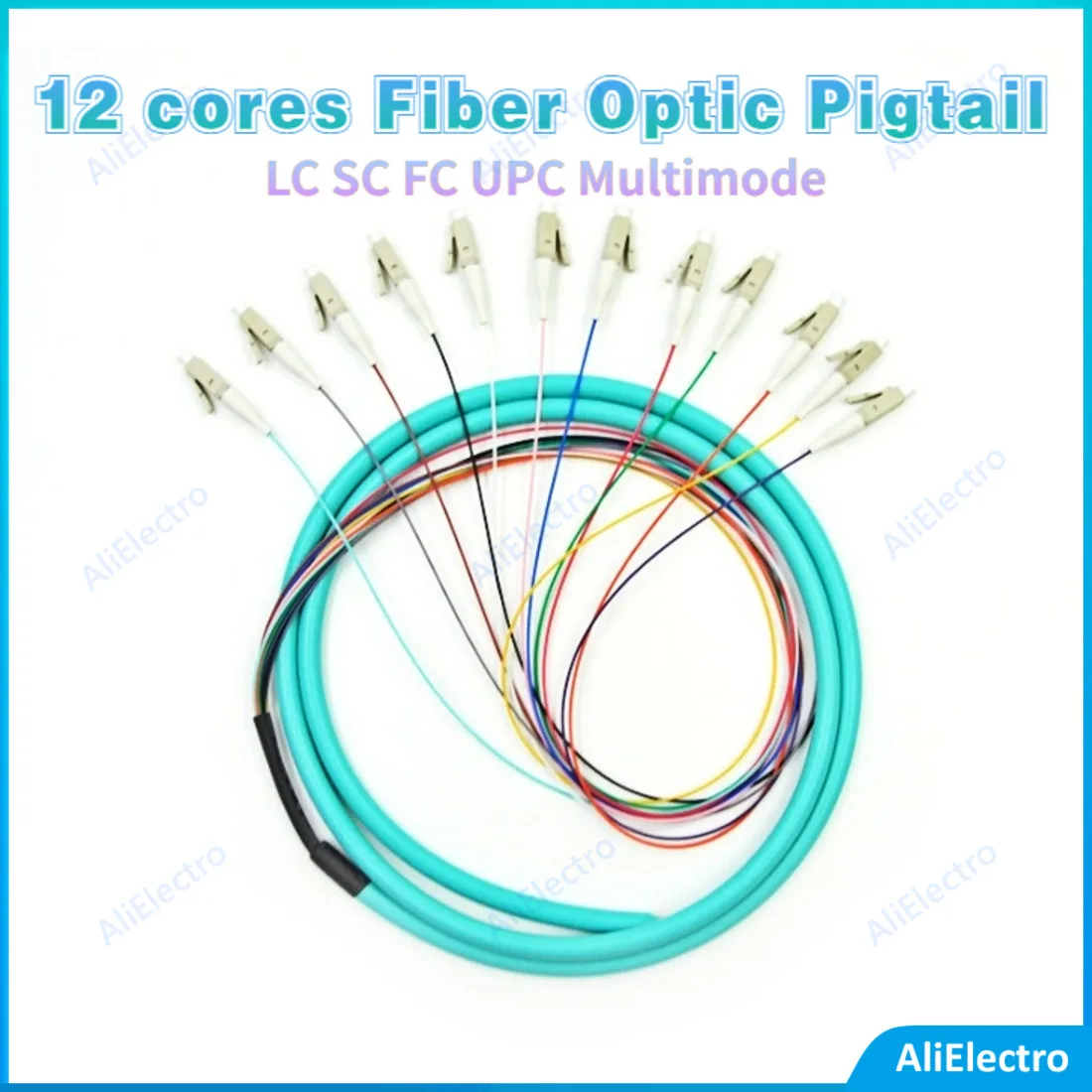 OM3 12 Fibers Pigtail  LC SC FC UPC Multimode Bunch 12 cores Fiber Optic Pigtail Standard PC/UPC/APC Polishing 1m 1.5m 5/10pcs