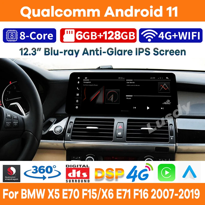 Автомобильный видеоплеер Qualcomm 6 + 12 3G 128 дюйма Android 11 для BMW X5 E70 F15 X6 E71 F16 CCC CIC NBT EVO