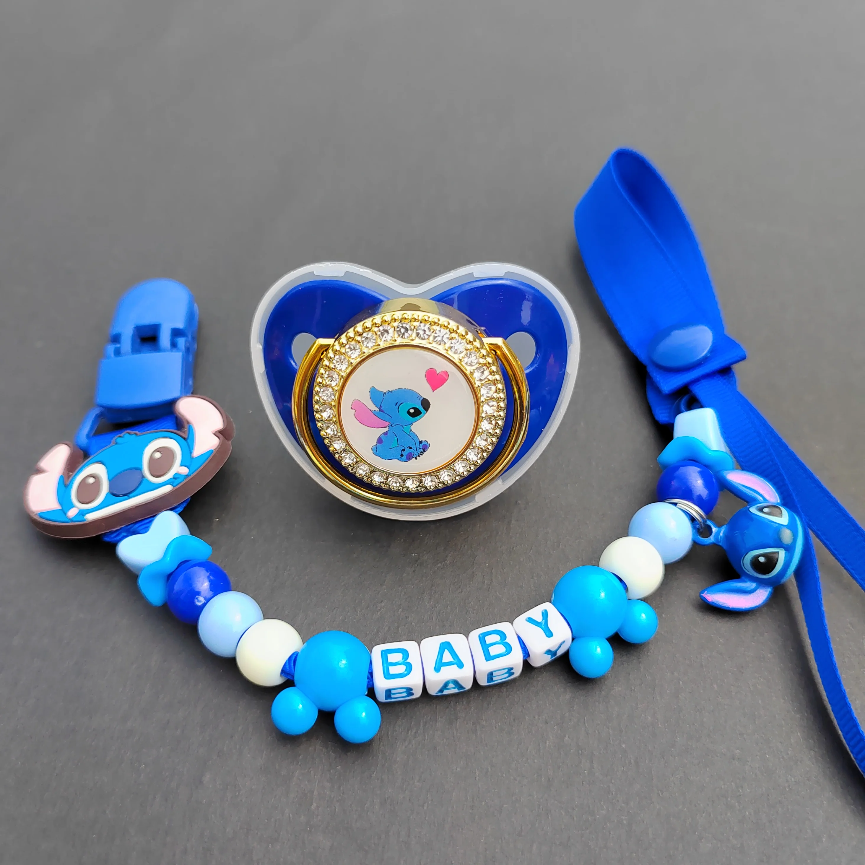 

Luxury Metallic Blue Baby Chupeteors Tetine Newborn Funny Stitch Image Nipple Teething Dummy New Children Shower Christmas Gifts