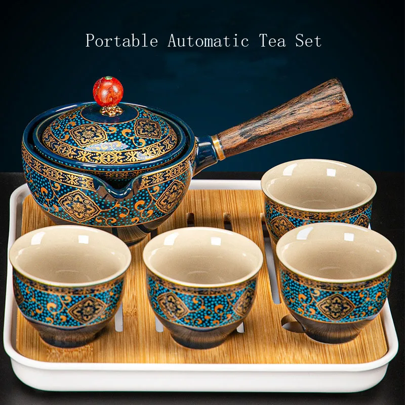 

Портативный цветочный Изысканный Китайский Gongfu Чайный набор кунг-фу керамический чайник с деревянной ручкой, боковая ручка, чашка для каст...